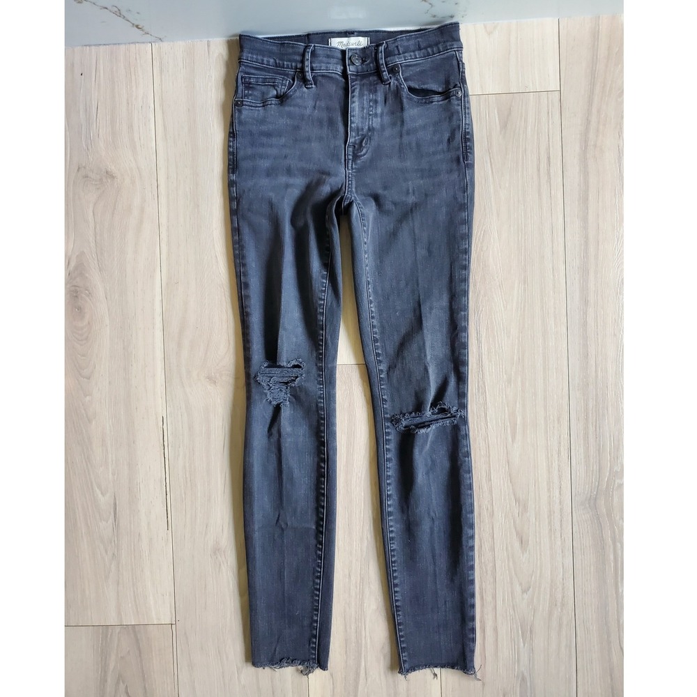 Madewell Jeans Womens 25 Black Skinny 9"‎ High Riser Distressed Denim